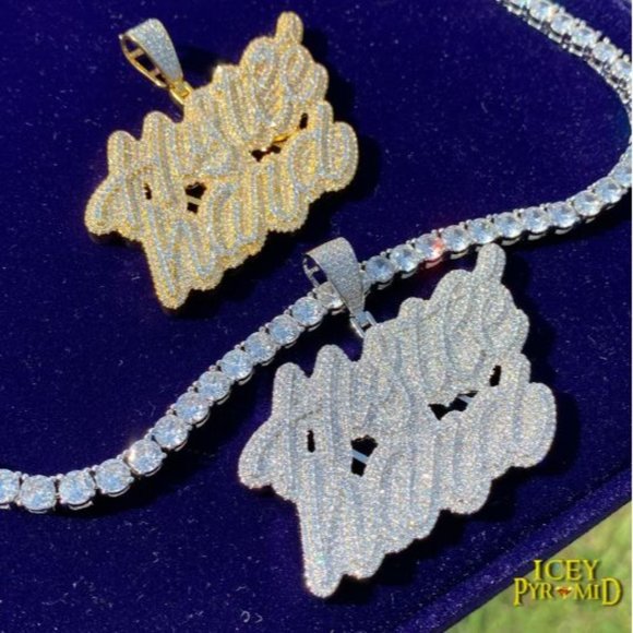 Hustle Hard Silver Color Luxury Font Design Letter Pendant - Picture 3 of 3